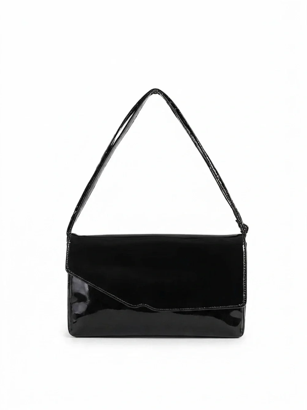 Vintage Black Patent Shoulder Bag leather clutch unique design